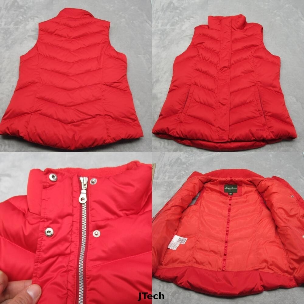 Eddie Bauer Goose Down Vest Women Large Red Quilted Full Zip 550 Fill Power